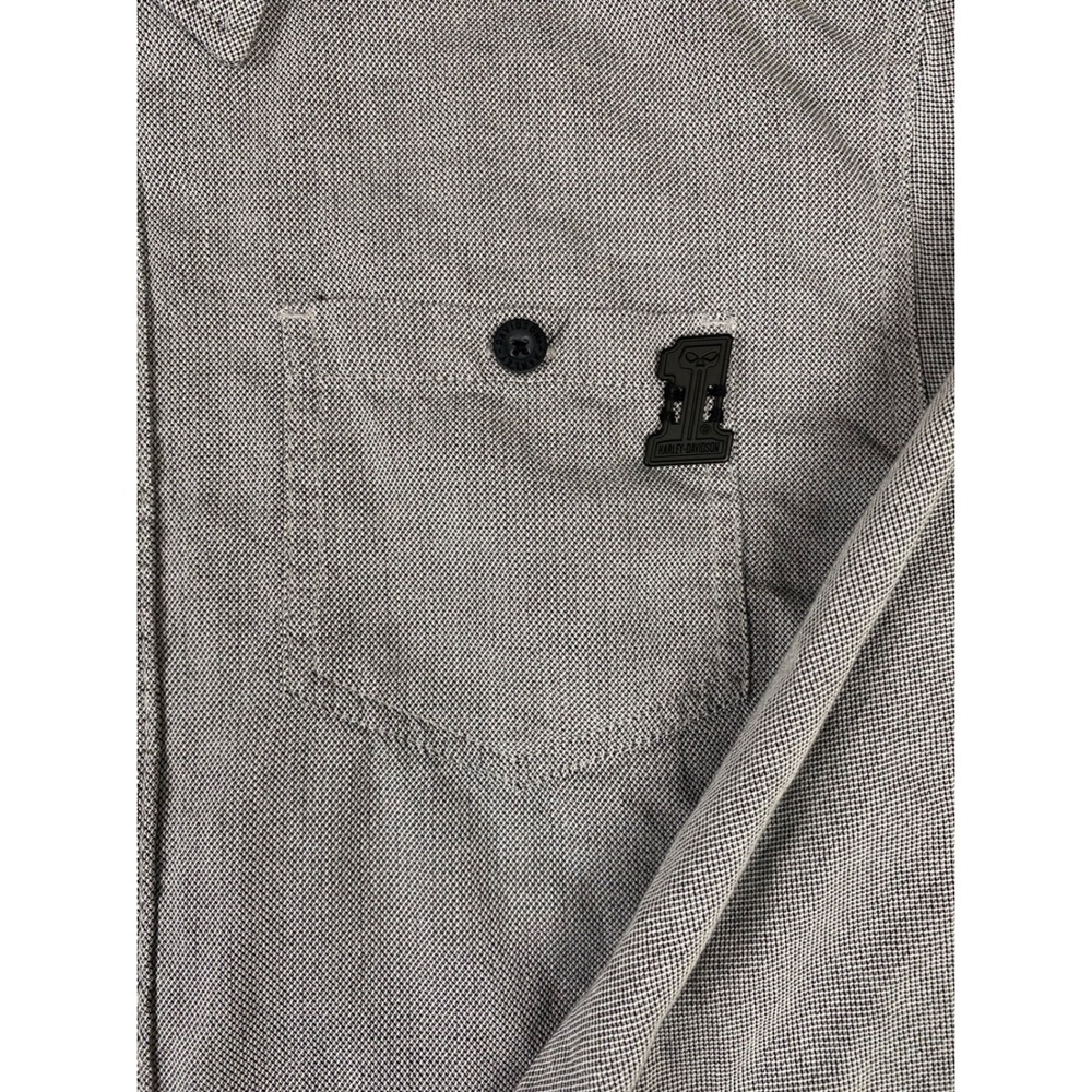 Harley-Davidson Button Down Shirt Mens L Gray Cotton Long Sleeve Pocket Logo - Picture 5 of 11